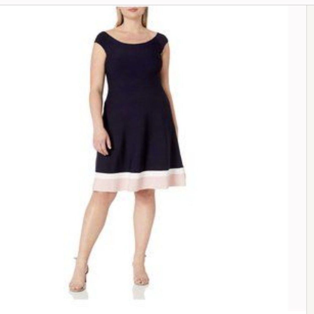 Eliza J Fit & Flare Knit Colorblock Dress
